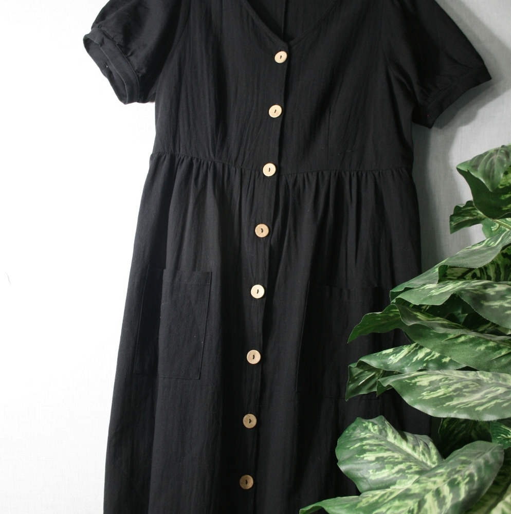 RACHEAL black button down dress with pockets